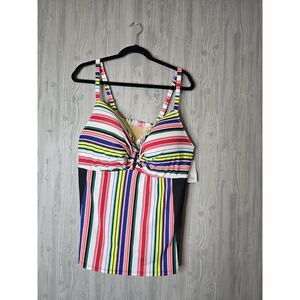Swim by Cacique Women Plus Size 42DDD Tankini Top Multicolor Striped Balconette